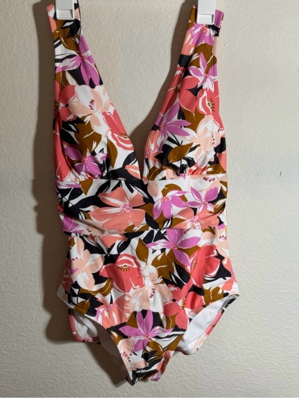 Kona Sol Floral Tropical Print High Coverage One Piece Swimsuit